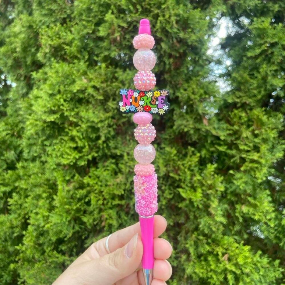 Pink NURSE Flower Beaded Pen